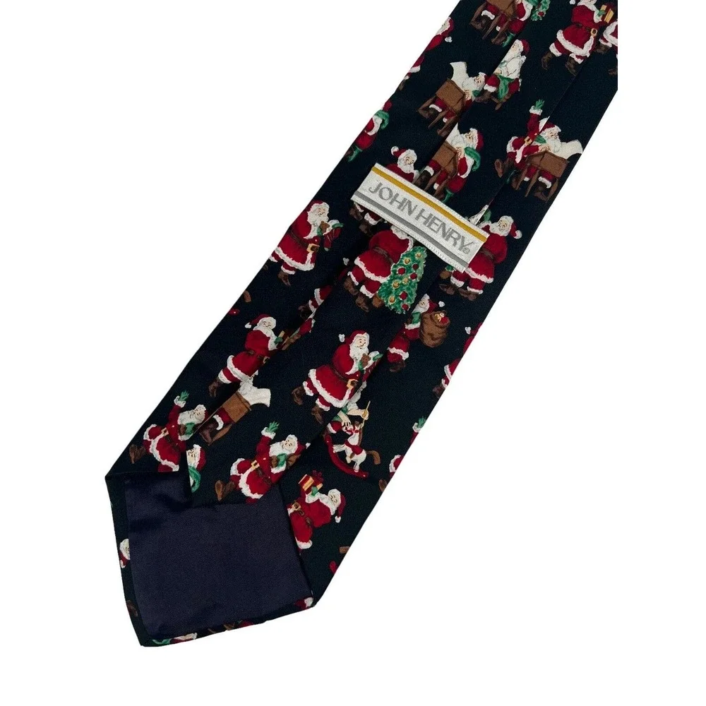 John Henry Busy Santa Clause Christmas Silk Neck Tie 57" x 3.75" - Picture 6 of 6